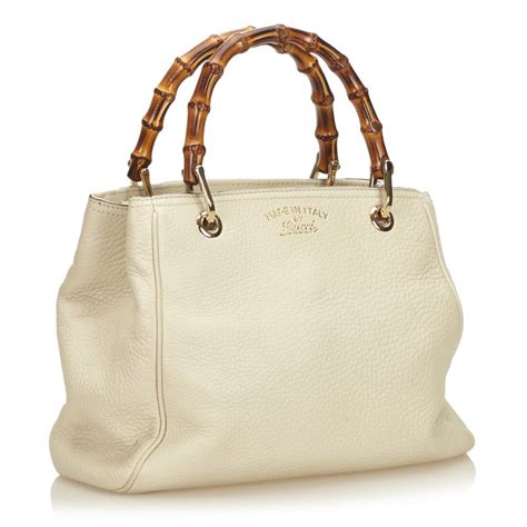 borsa gucci vintage in pelle bianca manico bambu|Borse a mano Gucci Vintage Bamboo per Donna .